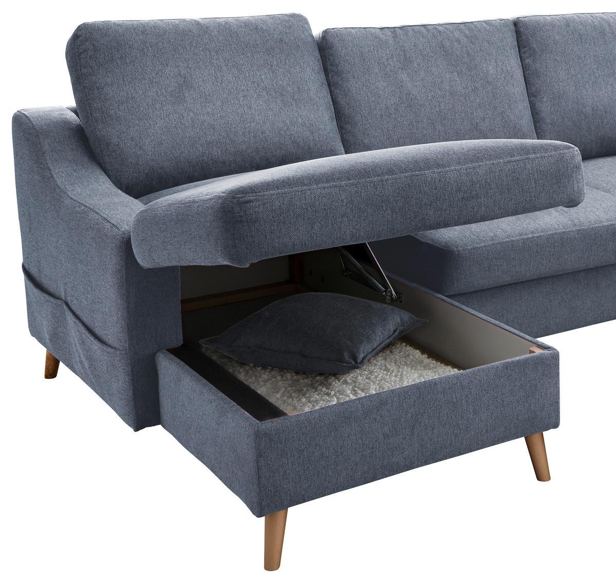 WOHNLANDSCHAFT in Struktur Blau  - Blau/Naturfarben, Konventionell, Holz/Textil (150/301/200cm) - P & B