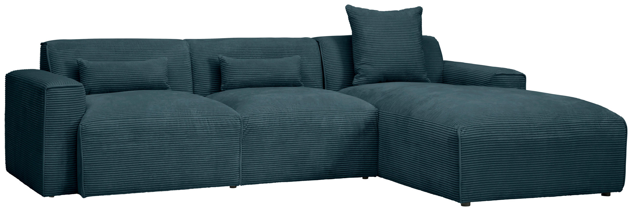 ECKSOFA in Cord Petrol  - Petrol/Schwarz, Design, Kunststoff/Textil (303/196cm) - Livetastic