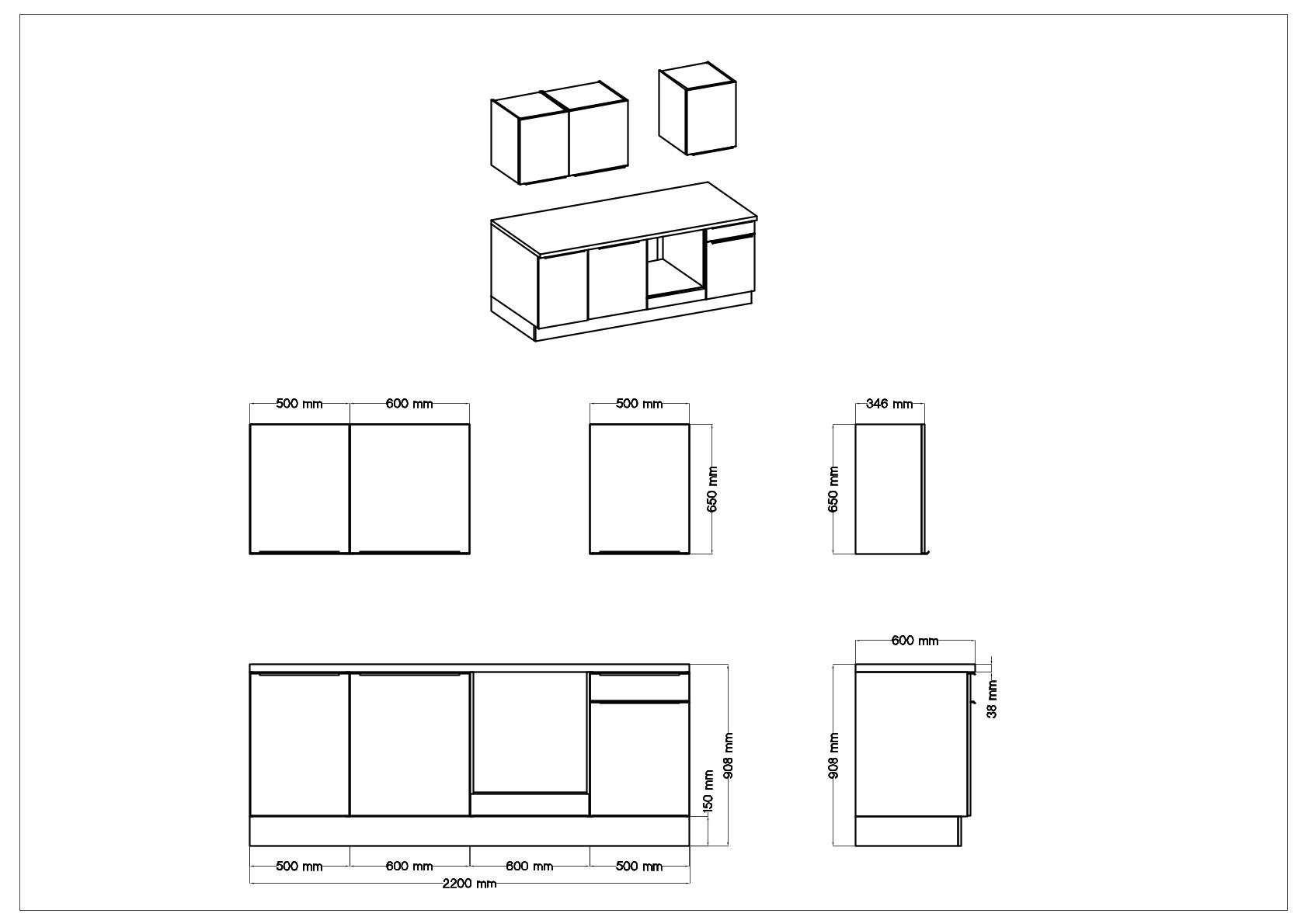 Thumbnail - Respekta Küchenblock Marleen, Eiche Artisan, Weiß Hochglanz, Kunststoff, 1 Schubladen, links montierbar, rechts montierb...