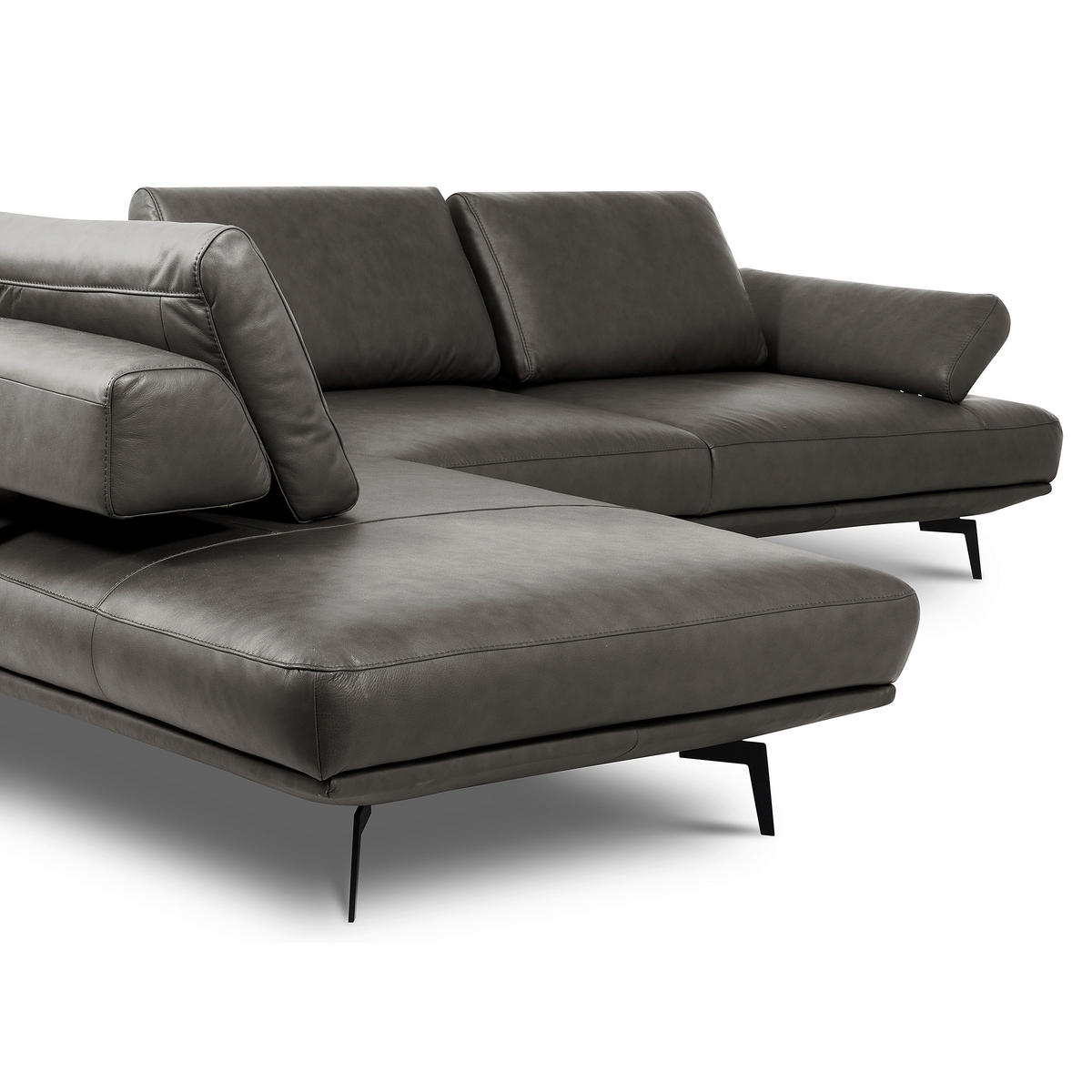 ECKSOFA  in Echtleder Anthrazit  237/306 cm  - Anthrazit/Schwarz, Design, Leder/Metall (237/306cm) - Livetastic