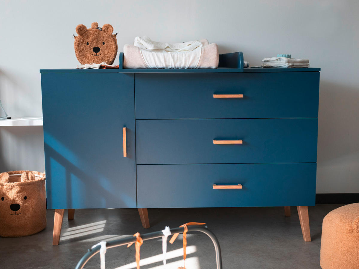 WICKELKOMMODE Bold Blue 2023 Naturfarben, Dunkelblau  - Dunkelblau/Naturfarben, Design, Holz/Holzwerkstoff (137/77/98cm) - Childhome