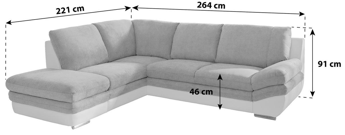WOHNLANDSCHAFT in Weiss, Dunkelgrau  - Chromfarben/Weiss, Modern, Textil/Metall (221/264cm) - MID.YOU