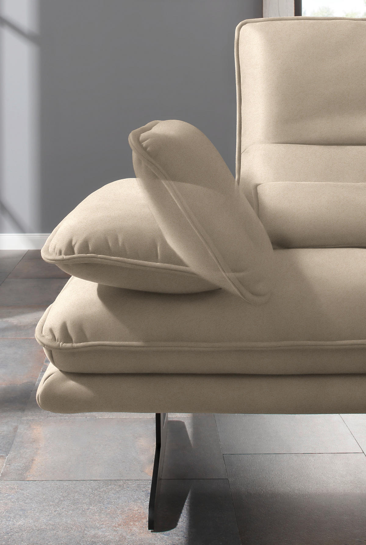 ECKSOFA in Mikrofaser Beige  - Beige/Schwarz, Design, Textil/Metall (291/164cm) - Chilliano