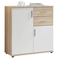 KOMÓD 80/84/35 cm  - Sonoma tölgy/ezüstszínű, Design, műanyag/faalapú anyag (80/84/35cm) - Xora