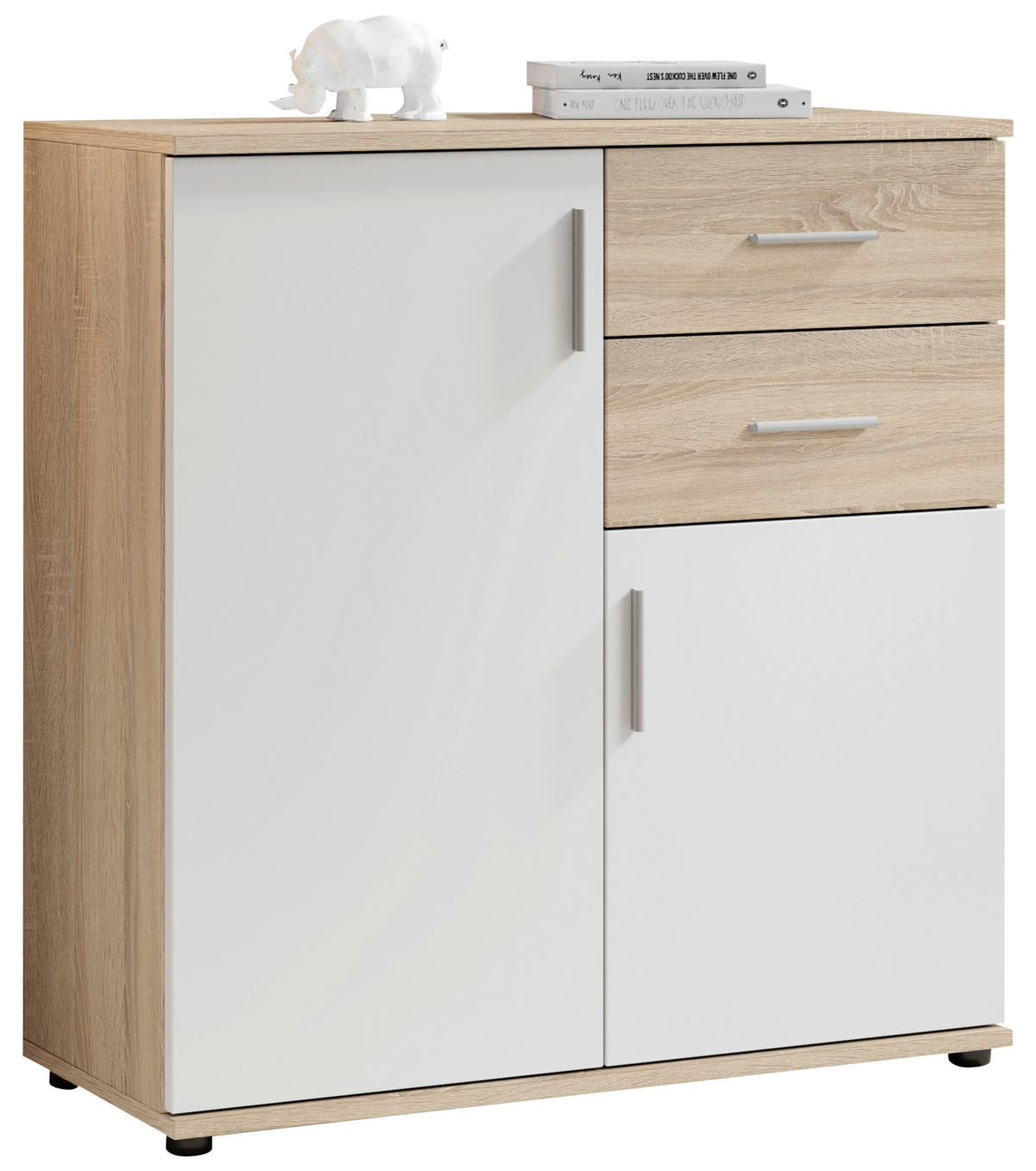 KOMÓD 80/84/35 cm  - Sonoma tölgy/ezüstszínű, Design, műanyag/faalapú anyag (80/84/35cm) - Xora