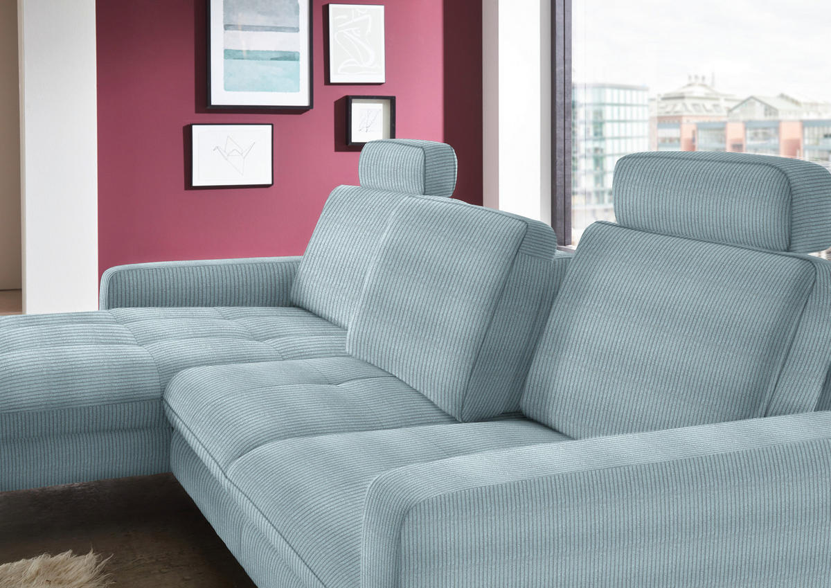 ECKSOFA in Cord Hellblau  - Schwarz/Hellblau, Design, Textil/Metall (178/302cm) - Beldomo Style