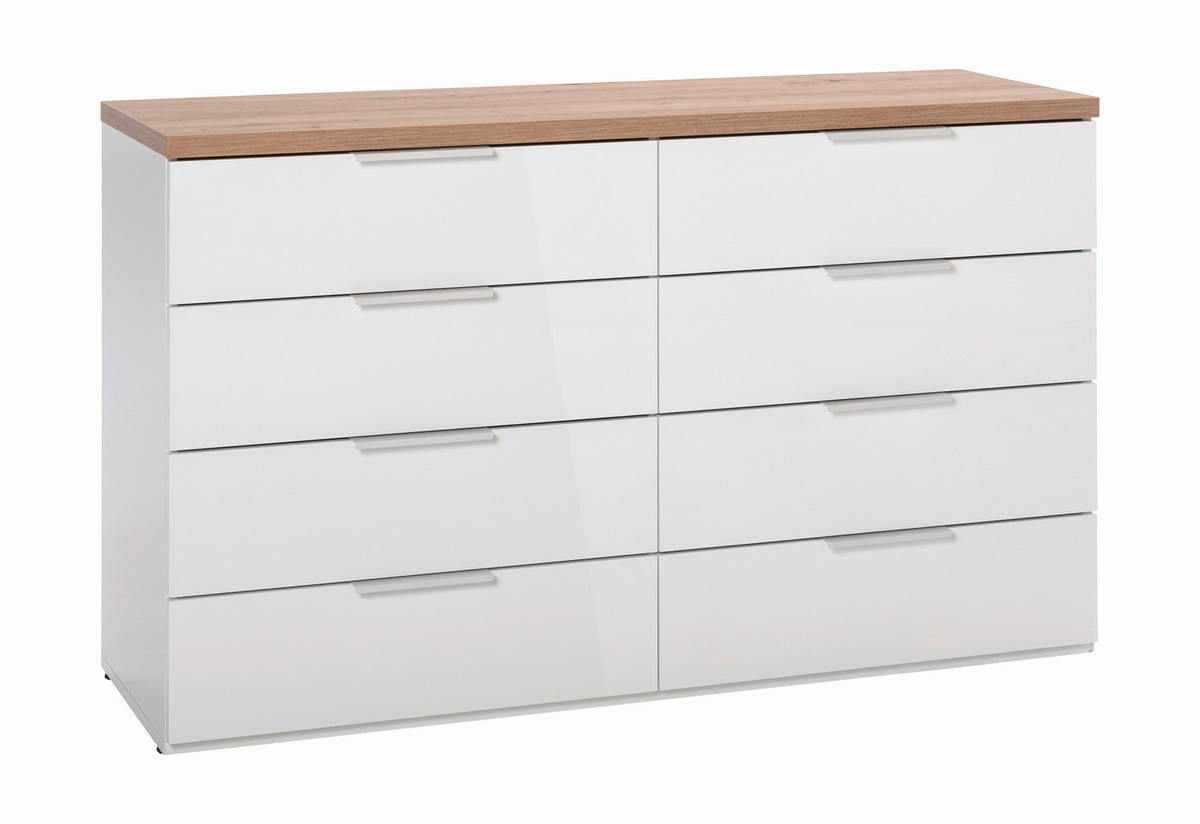 ŠIROKÁ KOMODA, dub artisan, vysoce lesklá bílá, 136/82/44 cm - bílá/černá, Basics, kov/kompozitní dřevo (136/82/44cm) - Carryhome