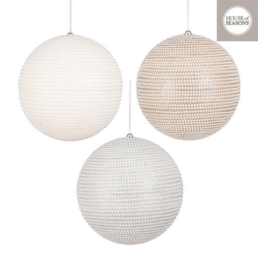 KUGLA ZA JELKU - šampanjac/bela, plastika (20cm)