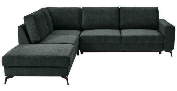 ECKSOFA Dunkelgrün Chenille  inkl. Rückenkissen, Bettkasten, Schlaffunktion, Rücken echt, Liegefläche im Originalstoff  - Dunkelgrün/Schwarz, KONVENTIONELL, Textil/Metall (257/275cm) - Carryhome