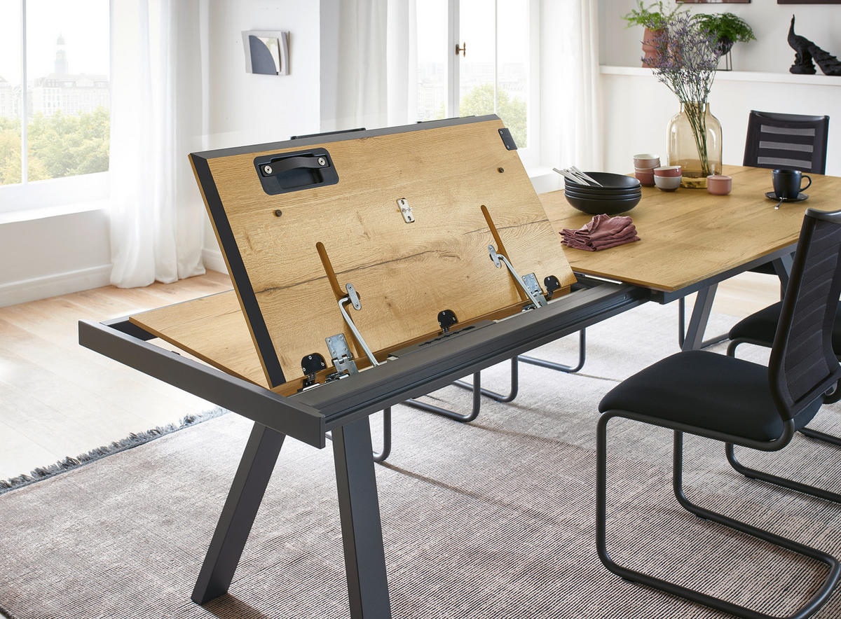ESSTISCH in Metall, Holzwerkstoff 160-225/90/75 cm  - Eichefarben/Anthrazit, Design, Holzwerkstoff/Metall (160-225/90/75cm) - Venjakob