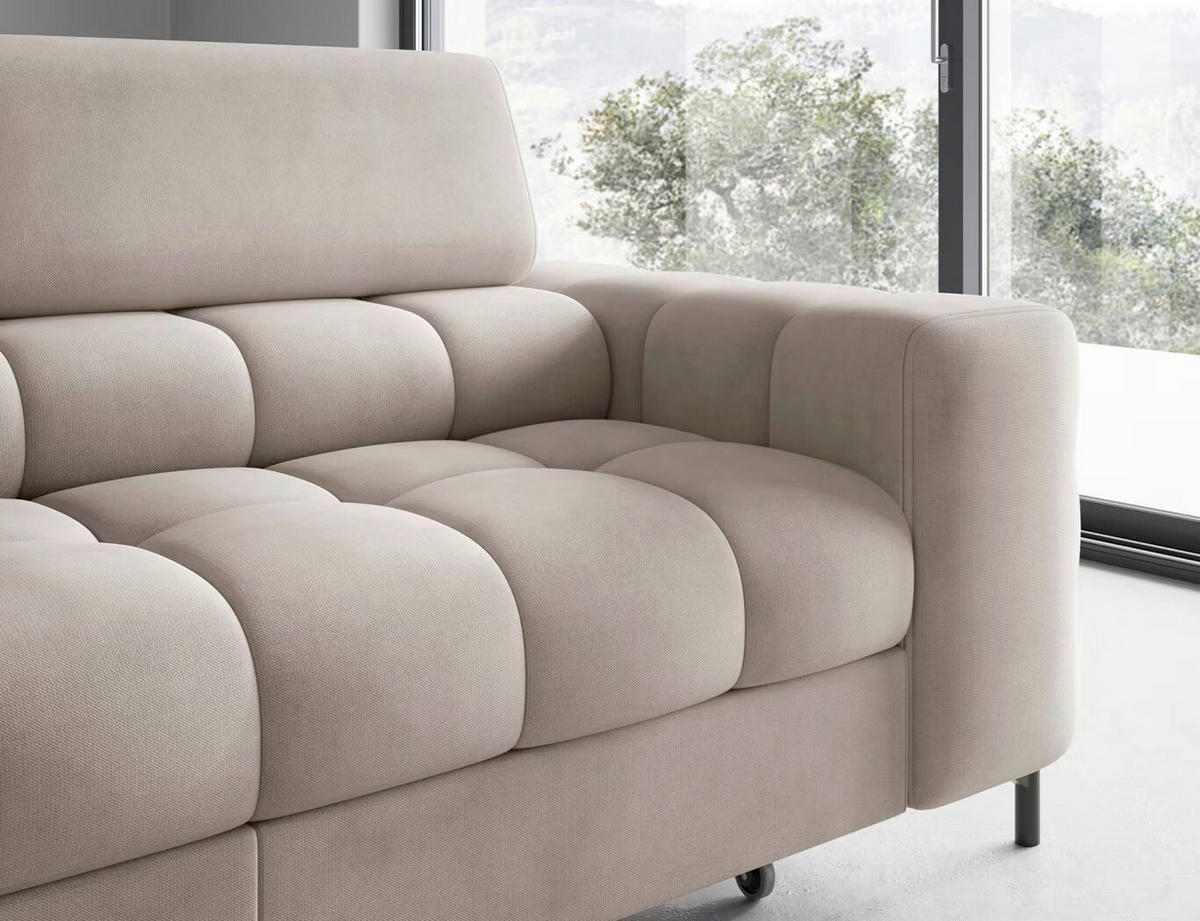 ECKSOFA in Plüsch Beige  200/276 cm  - Beige/Schwarz, Design, Textil/Metall (200/276cm) - MID.YOU