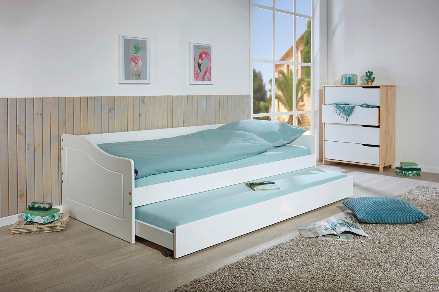 AUSZIEHBETT 90/200 cm Weiss  - Weiss, Romantik / Landhaus, Holz (90/200cm) - MID.YOU