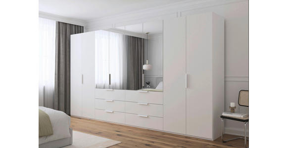 DREHTÜRENSCHRANK 400/235/61 cm,  in Weiß, 8-türig  - Weiß, Basics, Glas/Holzwerkstoff (400/235/61cm) - Novel