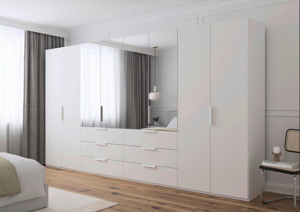 DREHTÜRENSCHRANK 400/235/61 cm,  in Weiß, 8-türig  - Weiß, Basics, Glas/Holzwerkstoff (400/235/61cm) - Novel