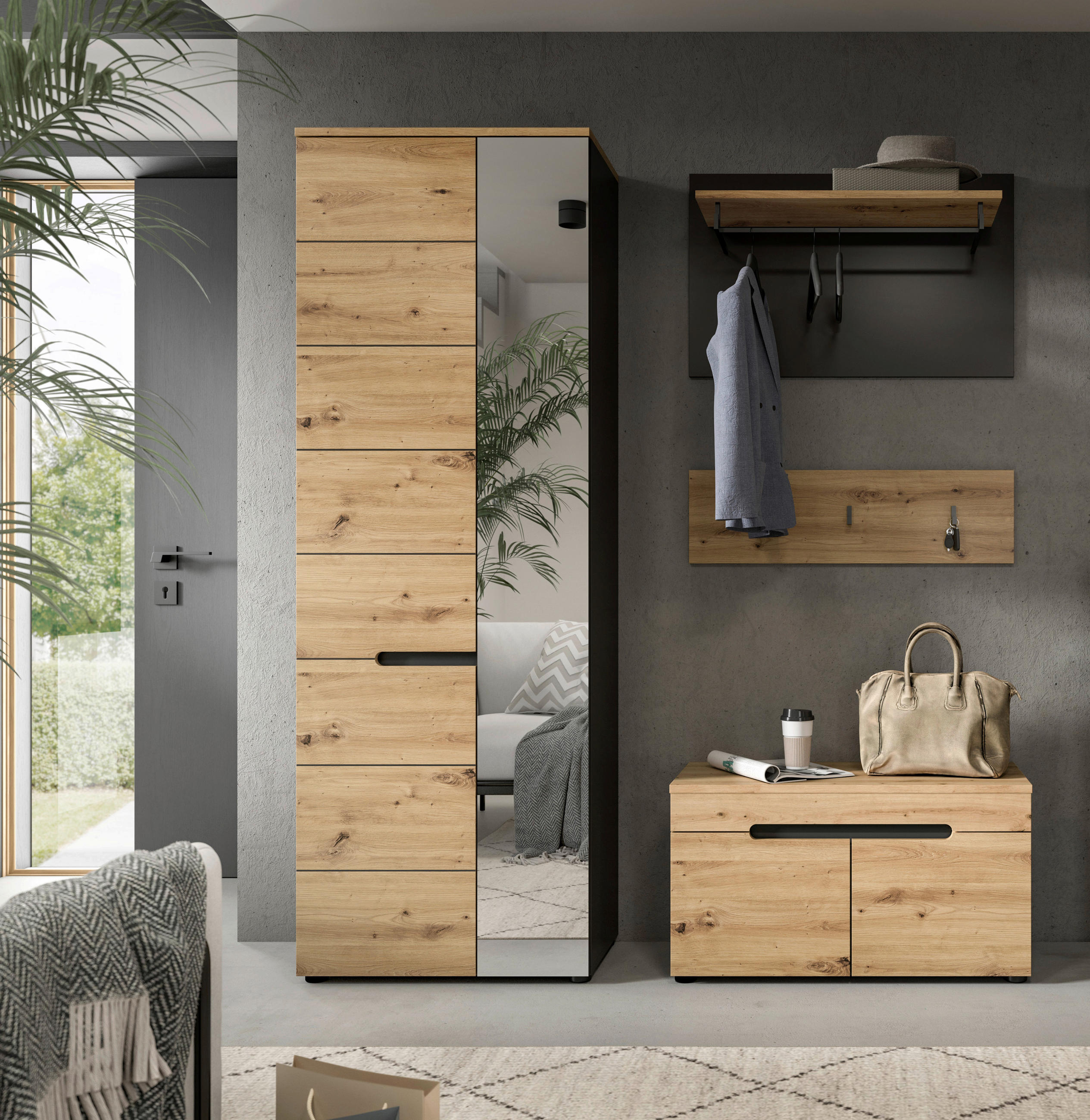 GARDEROBE 3-teilig in 160/190/37 cm - KONVENTIONELL, Holzwerkstoff (160/190/37cm) - MID.YOU