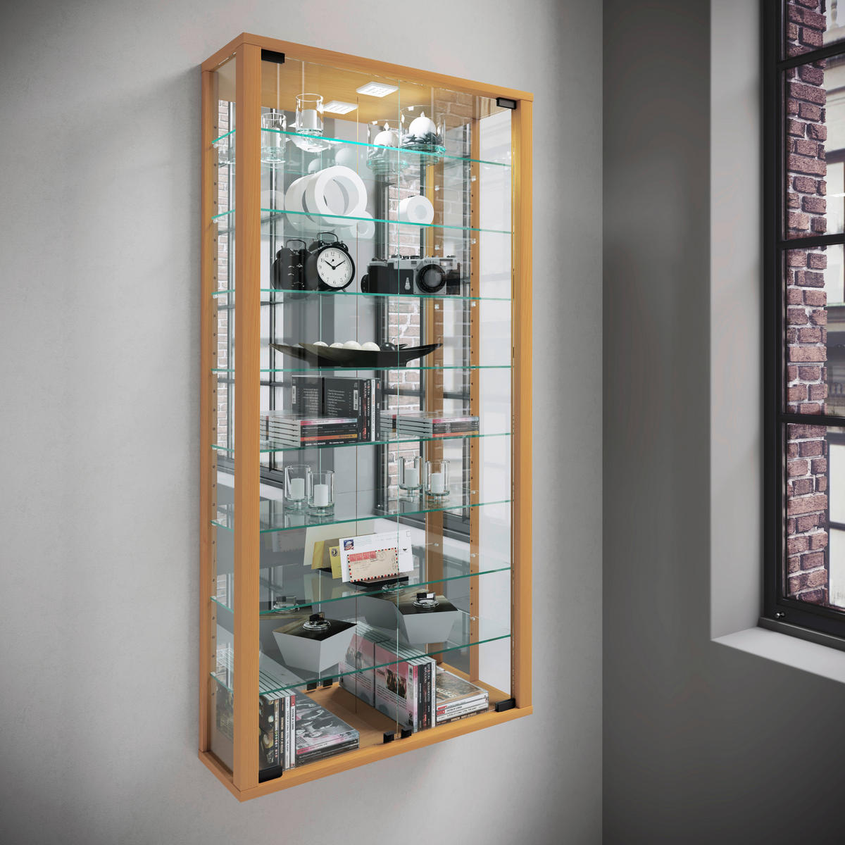 HÄNGEVITRINE in Buchefarben  - Buchefarben/Schwarz, Modern, Glas/Holzwerkstoff (59/114,3/18cm) - MID.YOU