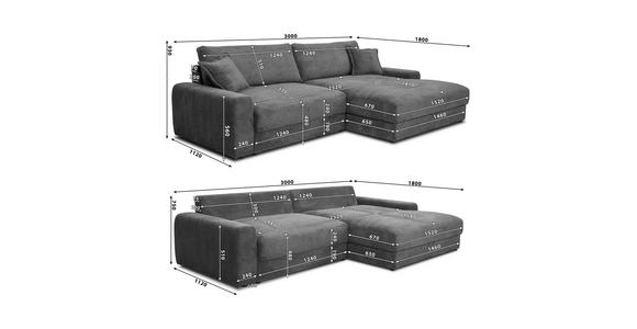 ECKSOFA  in Cord Dunkelgrau   - Dunkelgrau/Schwarz, MODERN, Kunststoff/Textil (300l) - Carryhome