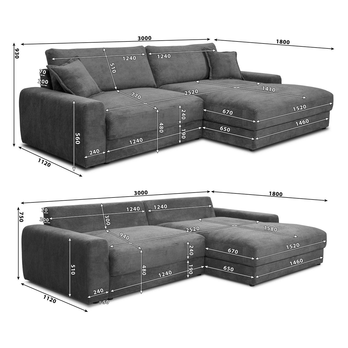 ECKSOFA  in Cord Dunkelgrün  180/300 cm  - Dunkelgrün/Schwarz, MODERN, Kunststoff/Textil (180/300cm) - Carryhome