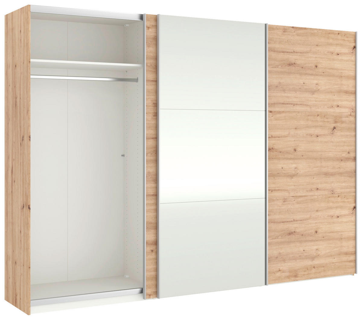 SCHWEBETÜRENSCHRANK  in Eiche Artisan  - Silberfarben/Eiche Artisan, KONVENTIONELL, Glas/Holzwerkstoff (303/220/65cm) - Jutzler