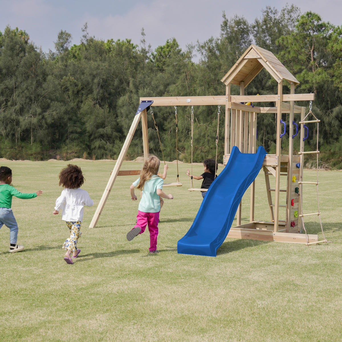 SPIELTURM 342/267/375 cm  - Blau, KONVENTIONELL, Holz/Kunststoff (342/267/375cm) - Ambia Garden