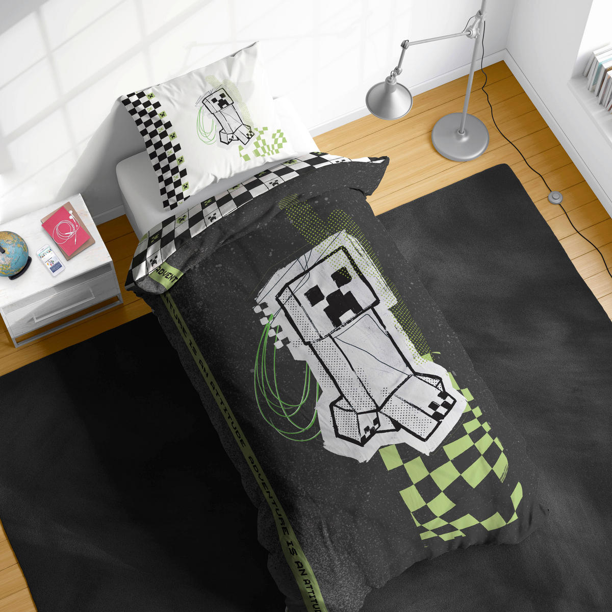 KINDERBETTWÄSCHE Minecraft Doodle Skate Teen 200/135 cm  - Weiß/Grün, Basics, Textil (200/135cm)