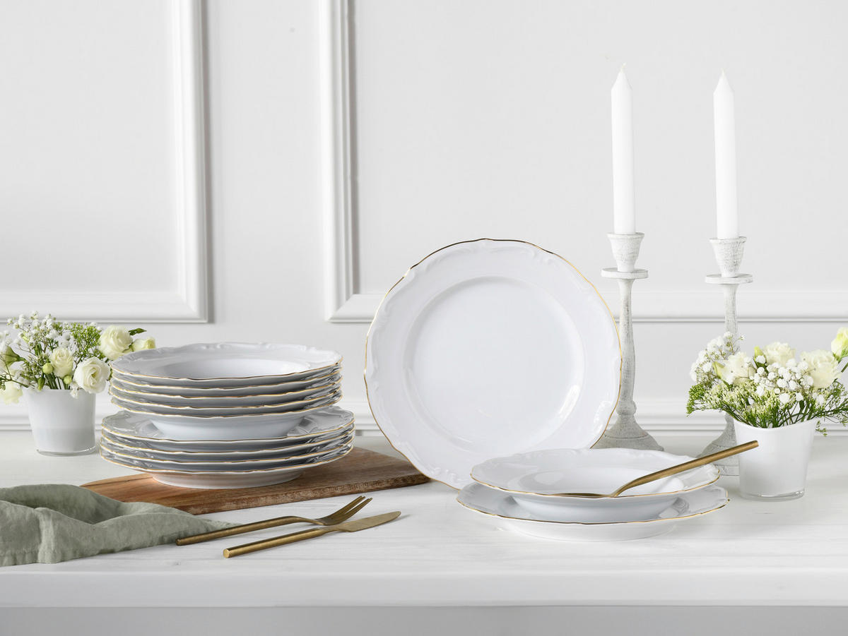 TAFELSERVICE Maria Theresia Gold 12-teilig  - Goldfarben/Weiß, Basics, Keramik (27/22,5/27,5cm) - Creatable
