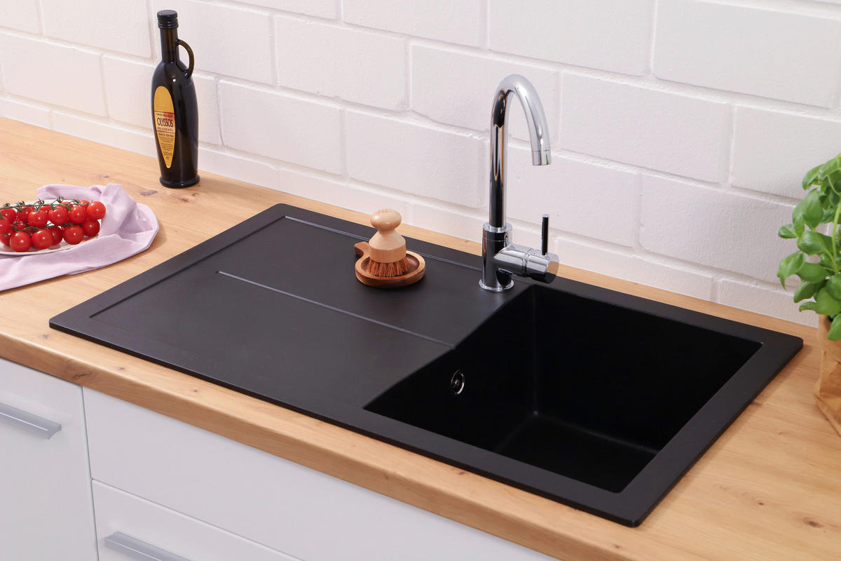 SPÜLE 17501000860500700-83  - Schwarz, Basics, Glas/Kunststoff (86/21,4/50cm) - Respekta