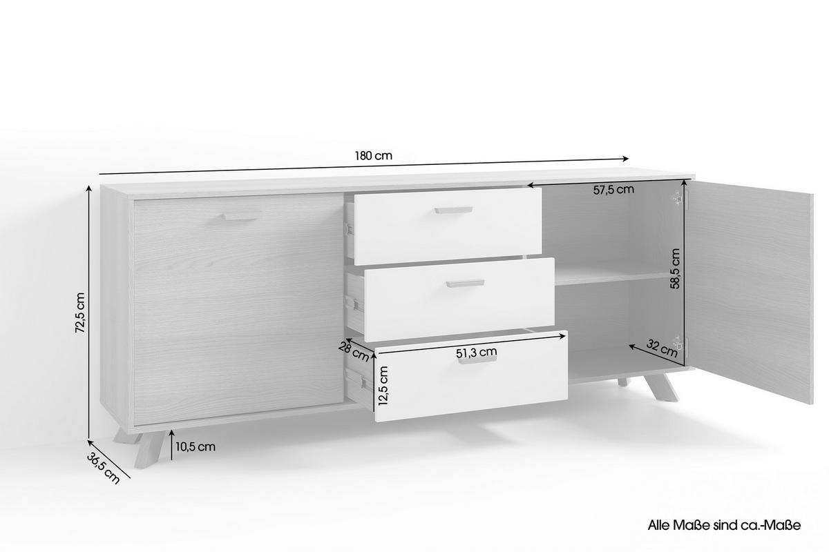 SIDEBOARD 180/72,5/36,5 cm  - Eiche Bianco/Eichefarben, Design, Holz/Holzwerkstoff (180/72,5/36,5cm) - MID.YOU