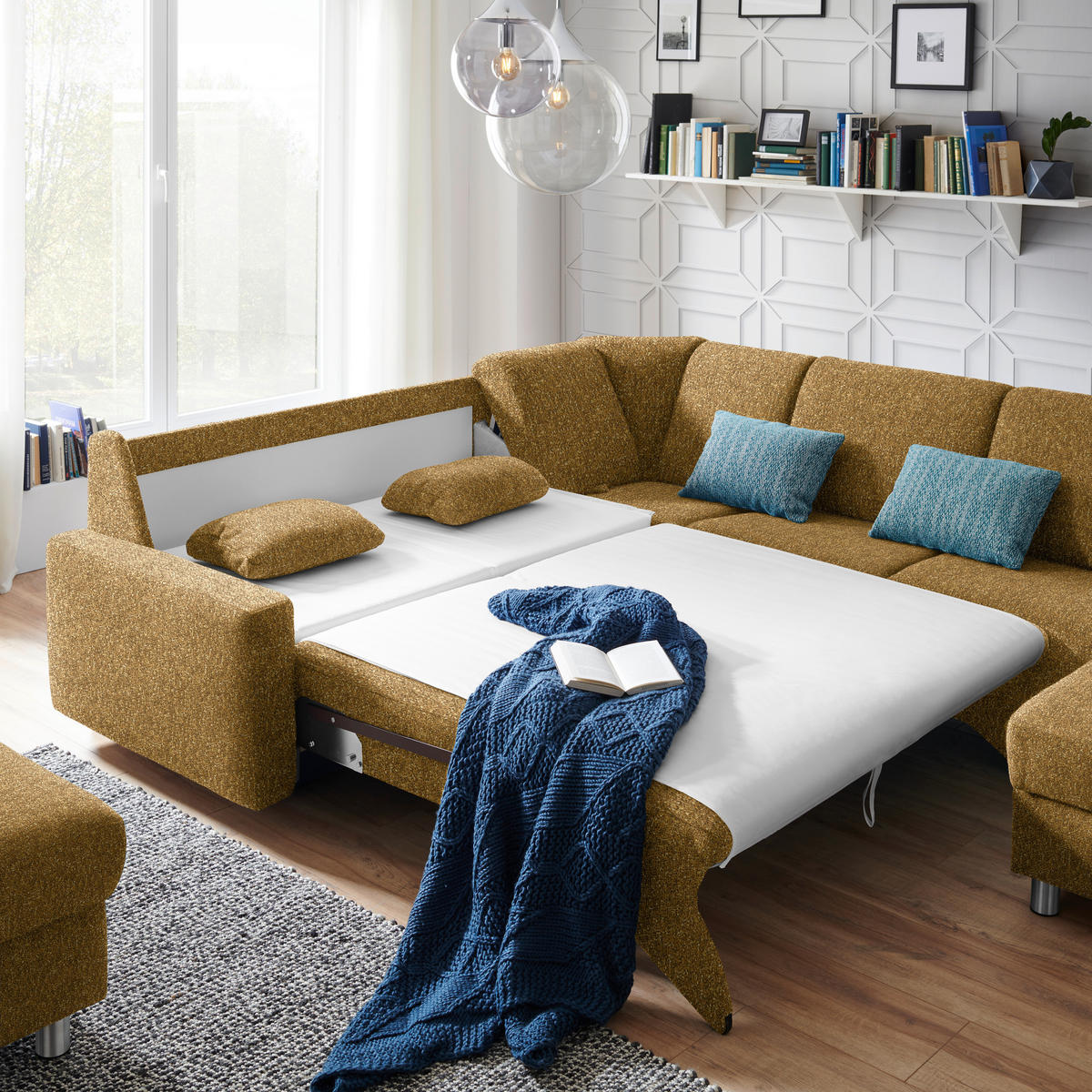 WOHNLANDSCHAFT  in Mikrovelours Senfgelb  - Senfgelb/Alufarben, KONVENTIONELL, Kunststoff/Textil (236/322/158cm) - Sedda