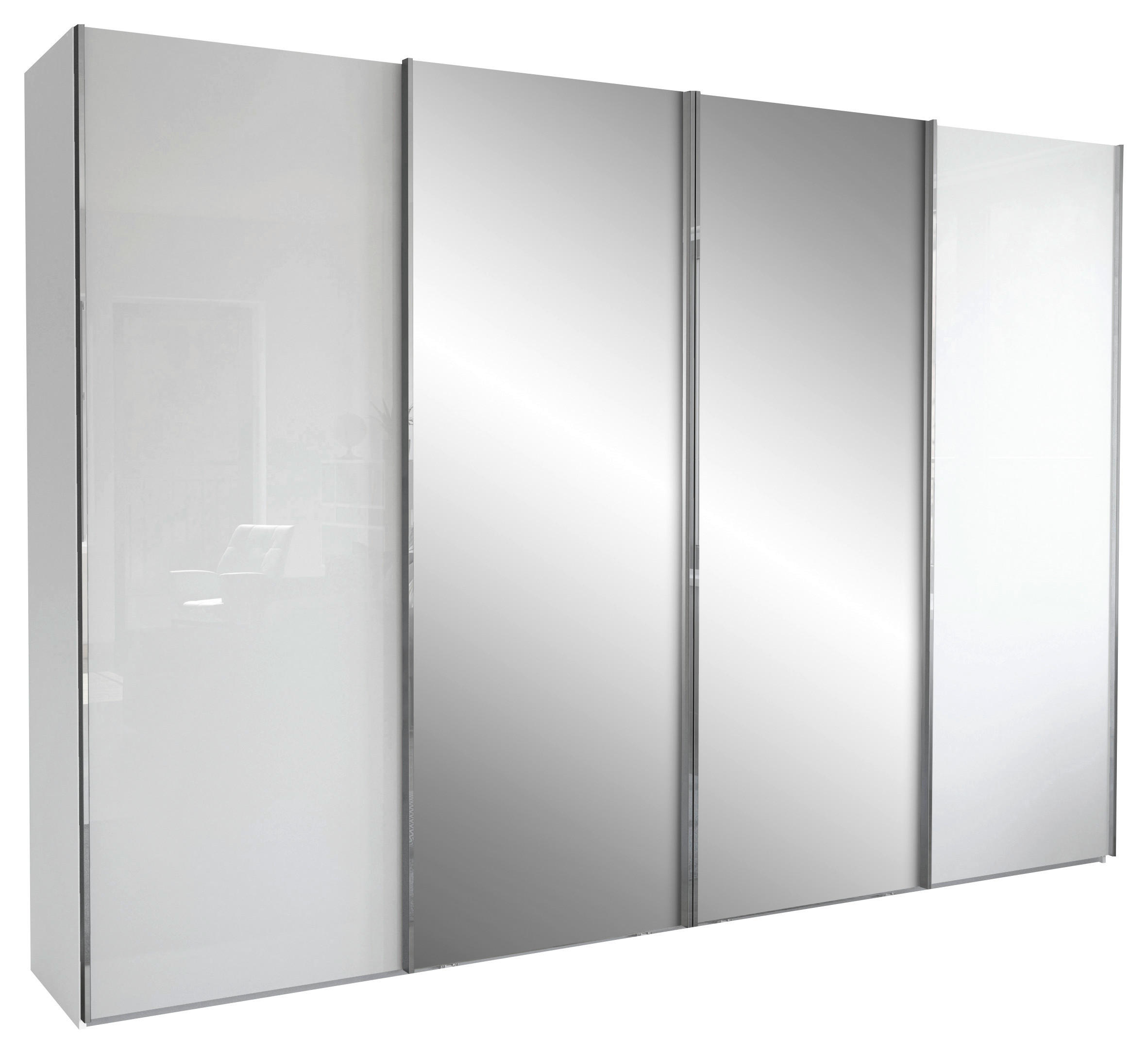 SCHWEBETÜRENSCHRANK 300/217/67 cm 4-türig Weiß  - Chromfarben/Weiß, KONVENTIONELL, Glas/Holzwerkstoff (300/217/67cm) - Dieter Knoll