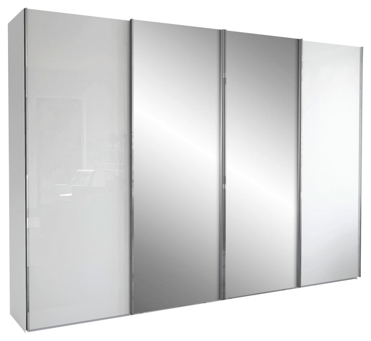 SCHWEBETÜRENSCHRANK 300/217/67 cm 4-türig Weiß  - Chromfarben/Weiß, KONVENTIONELL, Glas/Holzwerkstoff (300/217/67cm) - Dieter Knoll
