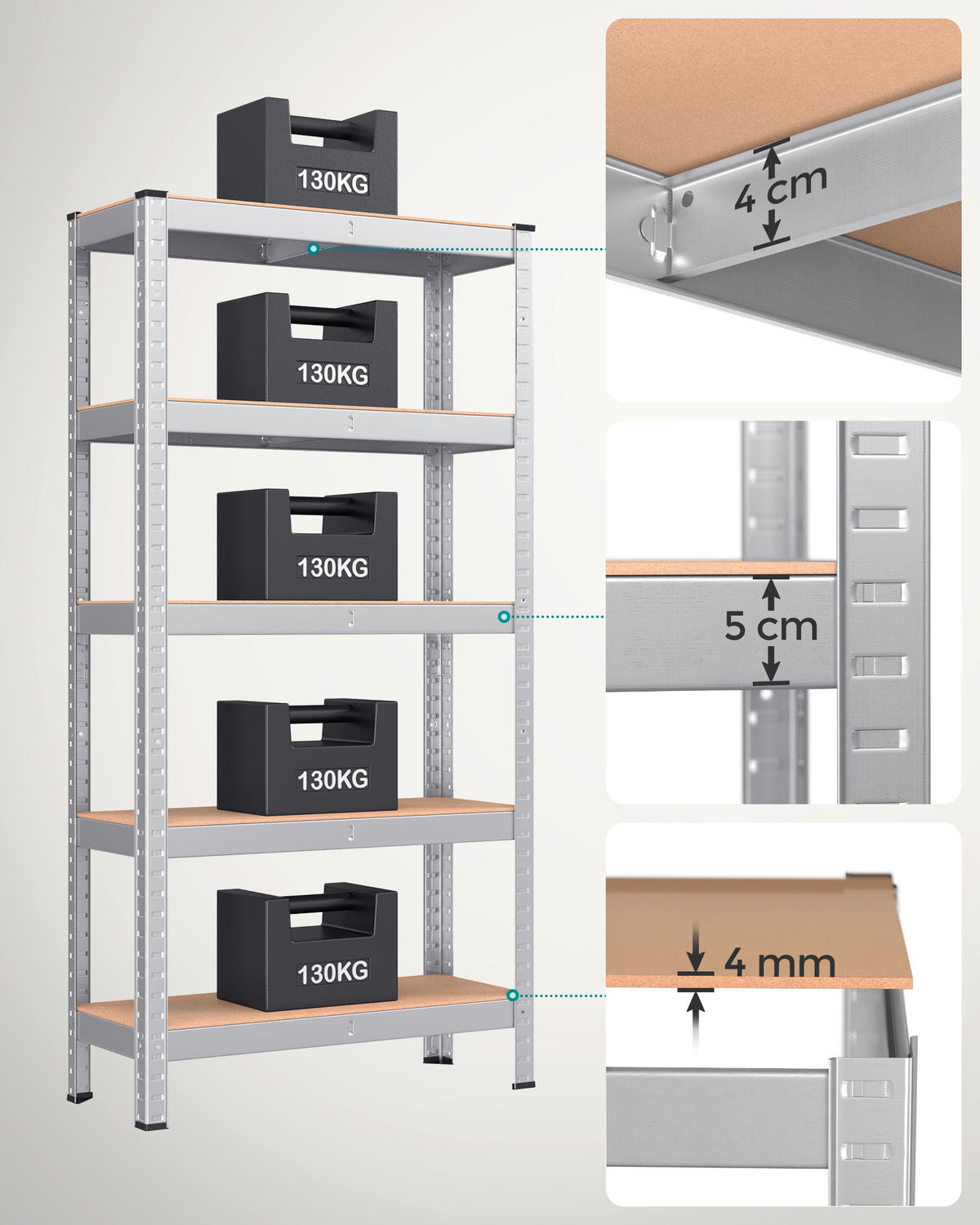 REGÁL NA ŤAŽKÉ BREMENÁ - svetlohnedá/strieborná, Trend, kov/kompozitné drevo (75/150/30cm) - Boxxx