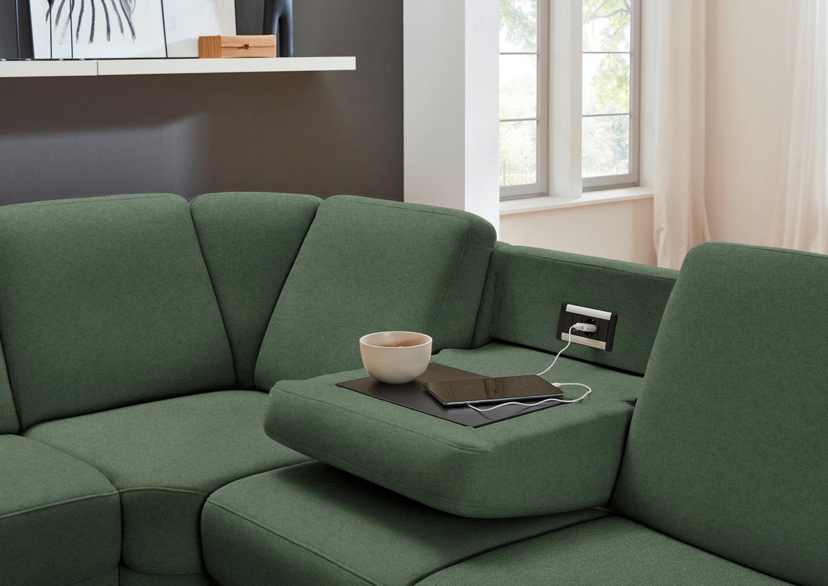 ECKSOFA  in Flachgewebe Waldgrün  269/287 cm  - Waldgrün/Schwarz, KONVENTIONELL, Textil/Metall (269/287cm) - Beldomo System