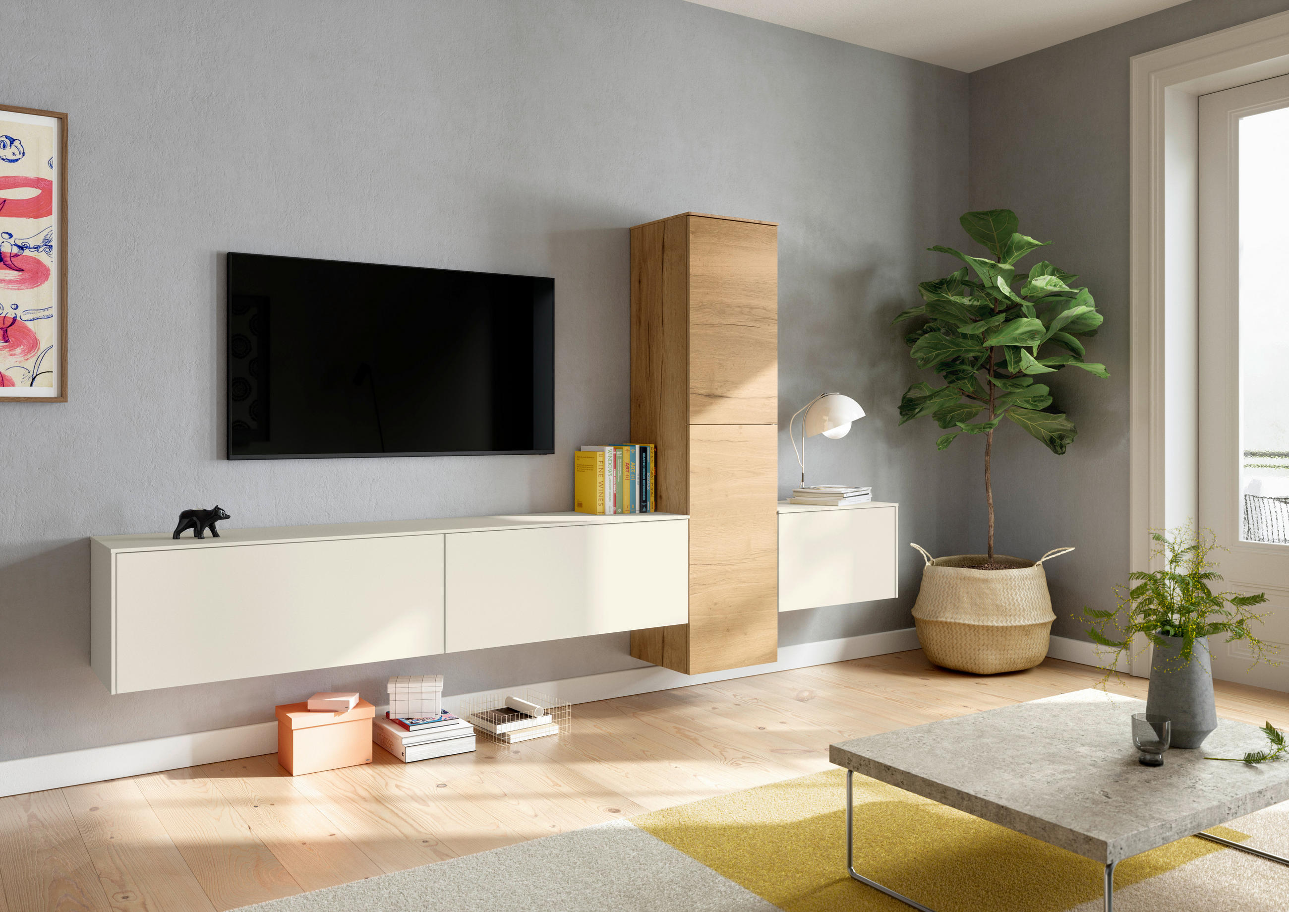 WOHNWAND  in Magnolie  282/160/37 cm  - Eichefarben/Magnolie, Design, Holzwerkstoff (282/160/37cm) - Celina Home