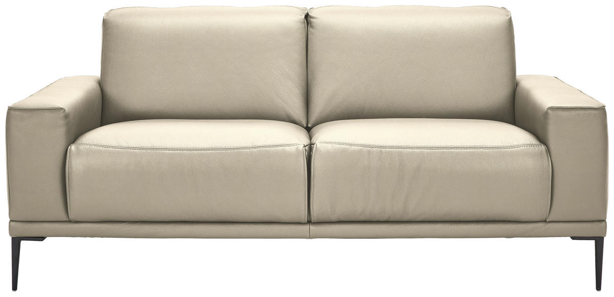 2-SITZER-SOFA Echtleder Creme  - Creme/Schwarz, Design, Leder/Metall (180/82/92cm) - Johann Jakob