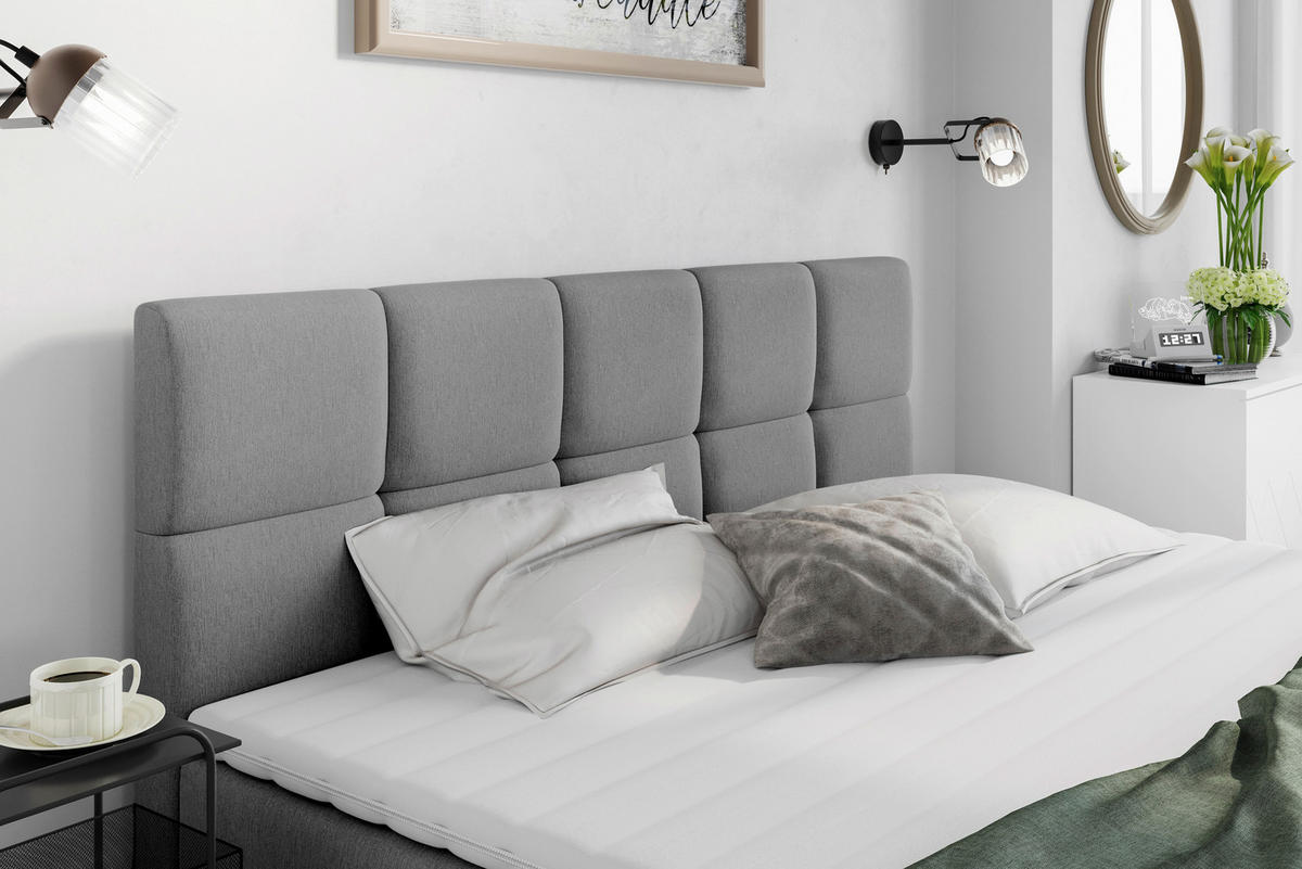POSTELJA Z VZMETNICO 140 cm   x 200 cm  , les, tekstil, leseni material temno siva  - temno siva/siva, Trendi, umetna masa/tekstil (140/200cm) - Livetastic