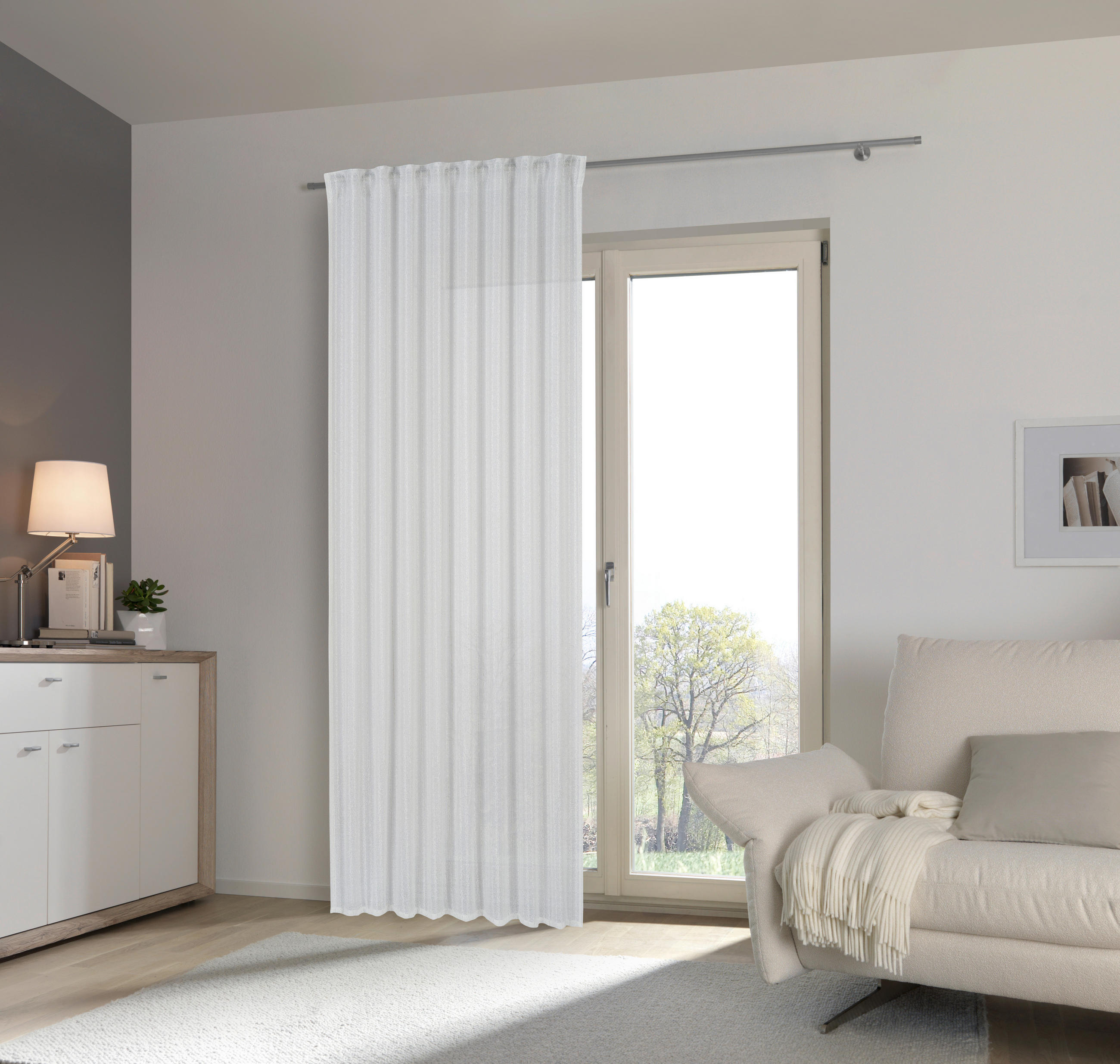 FERTIGVORHANG  transparent  135/245 cm   - Weiß/Grau, Basics, Textil (135/245cm) - Esposa