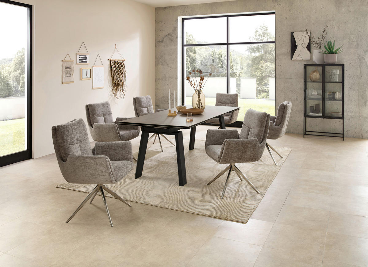 ESSTISCH in Metall, Glas, Keramik 200-300/100/76 cm  - Schwarz/Grau, Modern, Glas/Keramik (200-300/100/76cm) - Livetastic