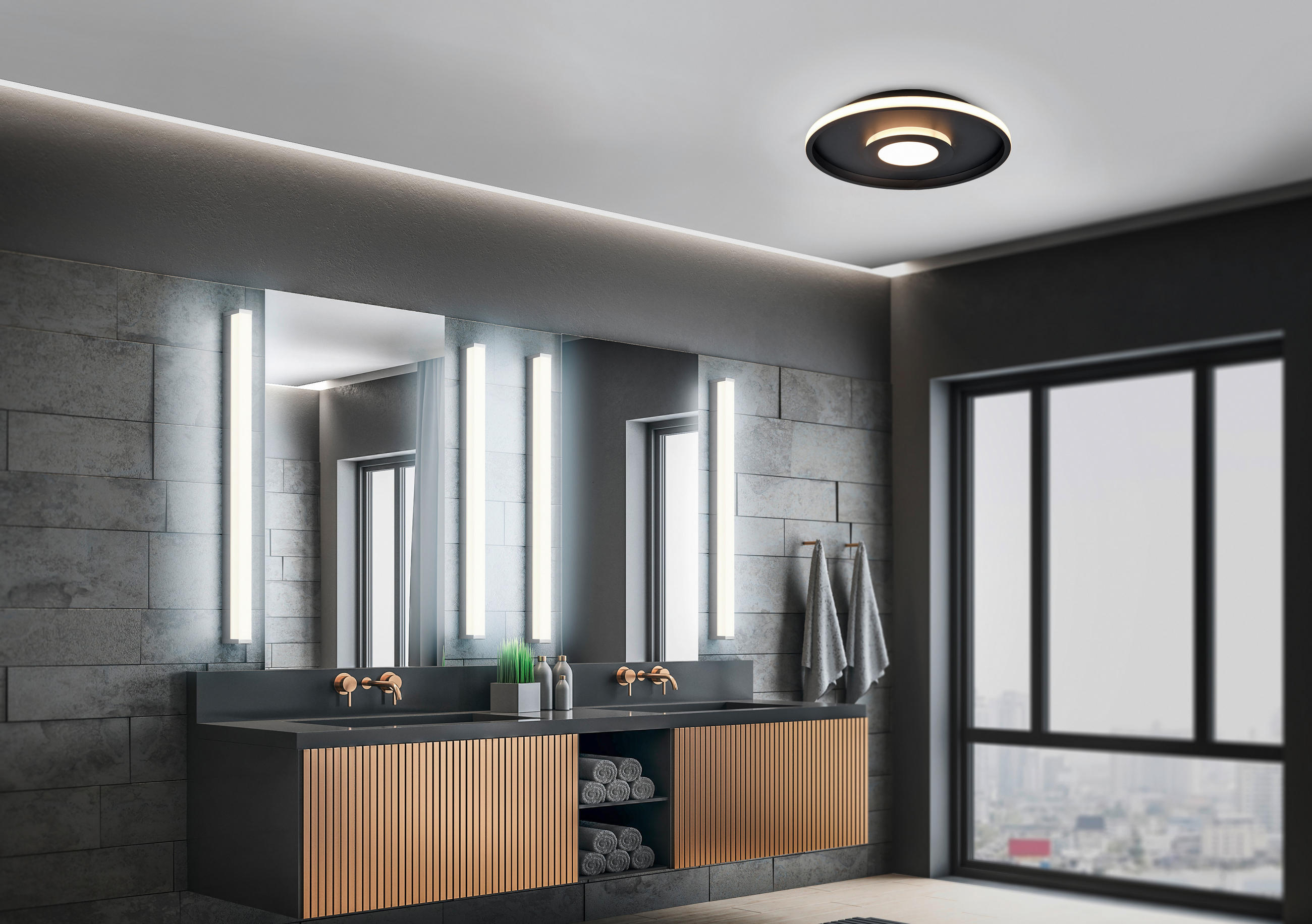LED-BADEZIMMER-DECKENLEUCHTE 40/6,8 cm   - Schwarz, Design, Kunststoff/Metall (40/6,8cm) - Trio Leuchten
