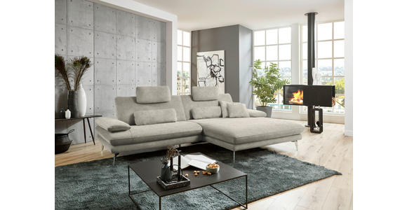 ECKSOFA in Velours Platinfarben 284/184 cm - Platinfarben/Schwarz, Design, Textil/Metall (284/184cm) - Dieter Knoll