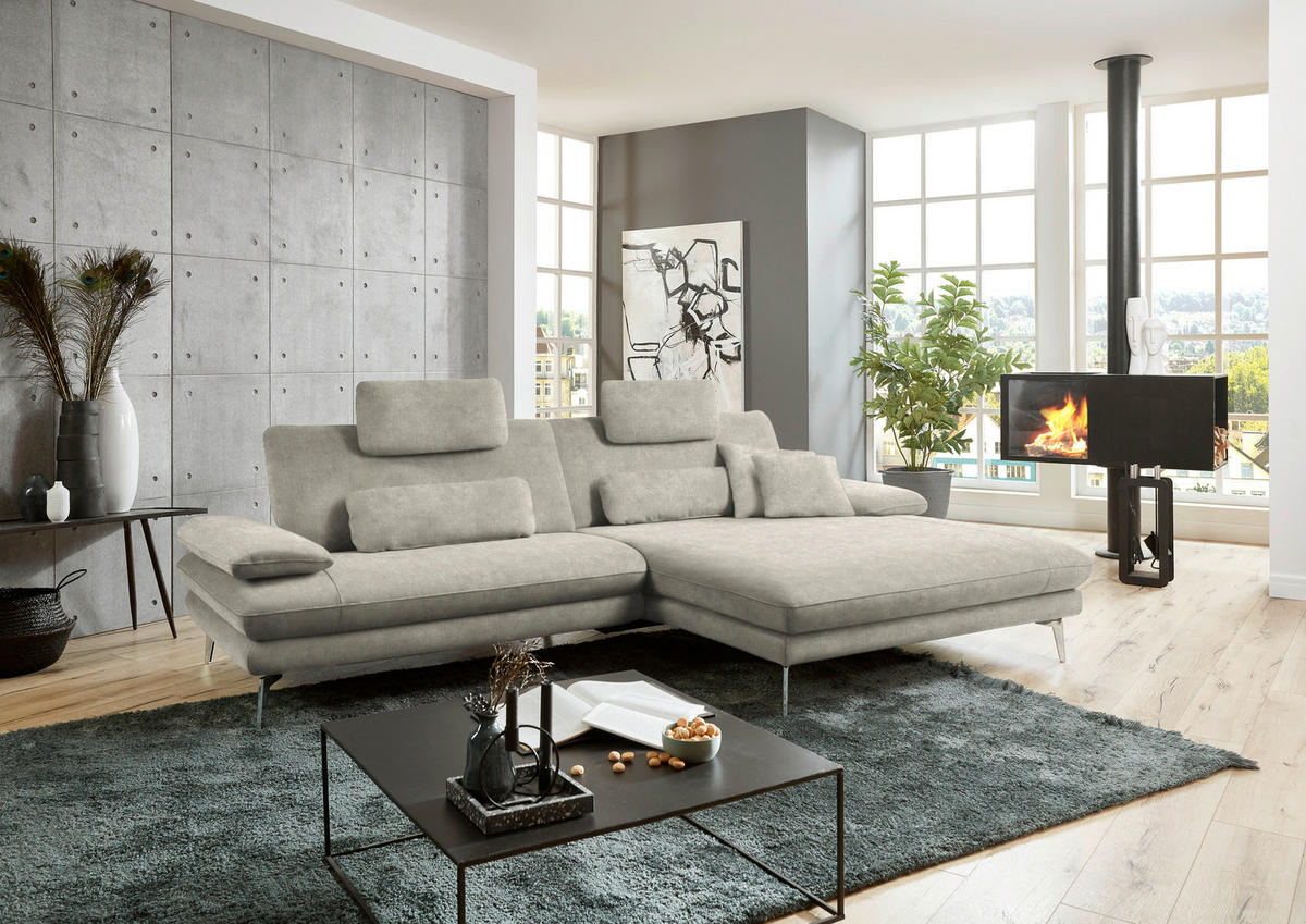 ECKSOFA in Velours Platinfarben  284/184 cm  - Platinfarben/Schwarz, Design, Textil/Metall (284/184cm) - Dieter Knoll