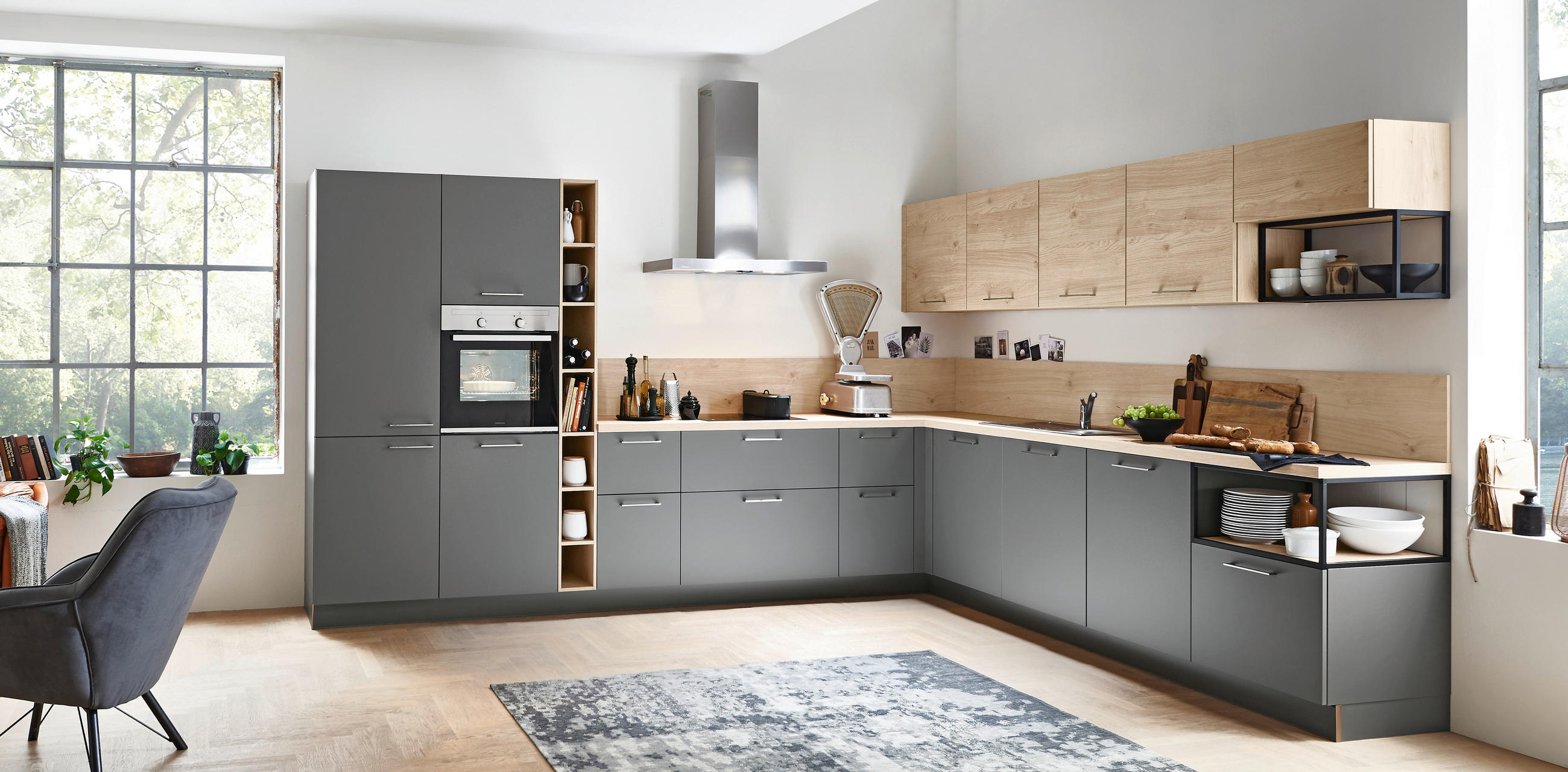EINBAUKÜCHE FEEL  - Eichefarben/Grau, Design, Holzwerkstoff - Nolte Küchen