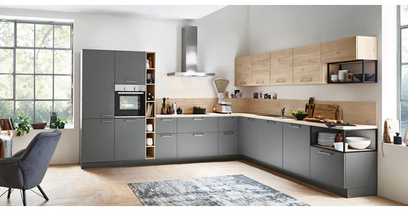EINBAUKÜCHE - Eichefarben/Grau, Design, Holzwerkstoff - Dieter Knoll