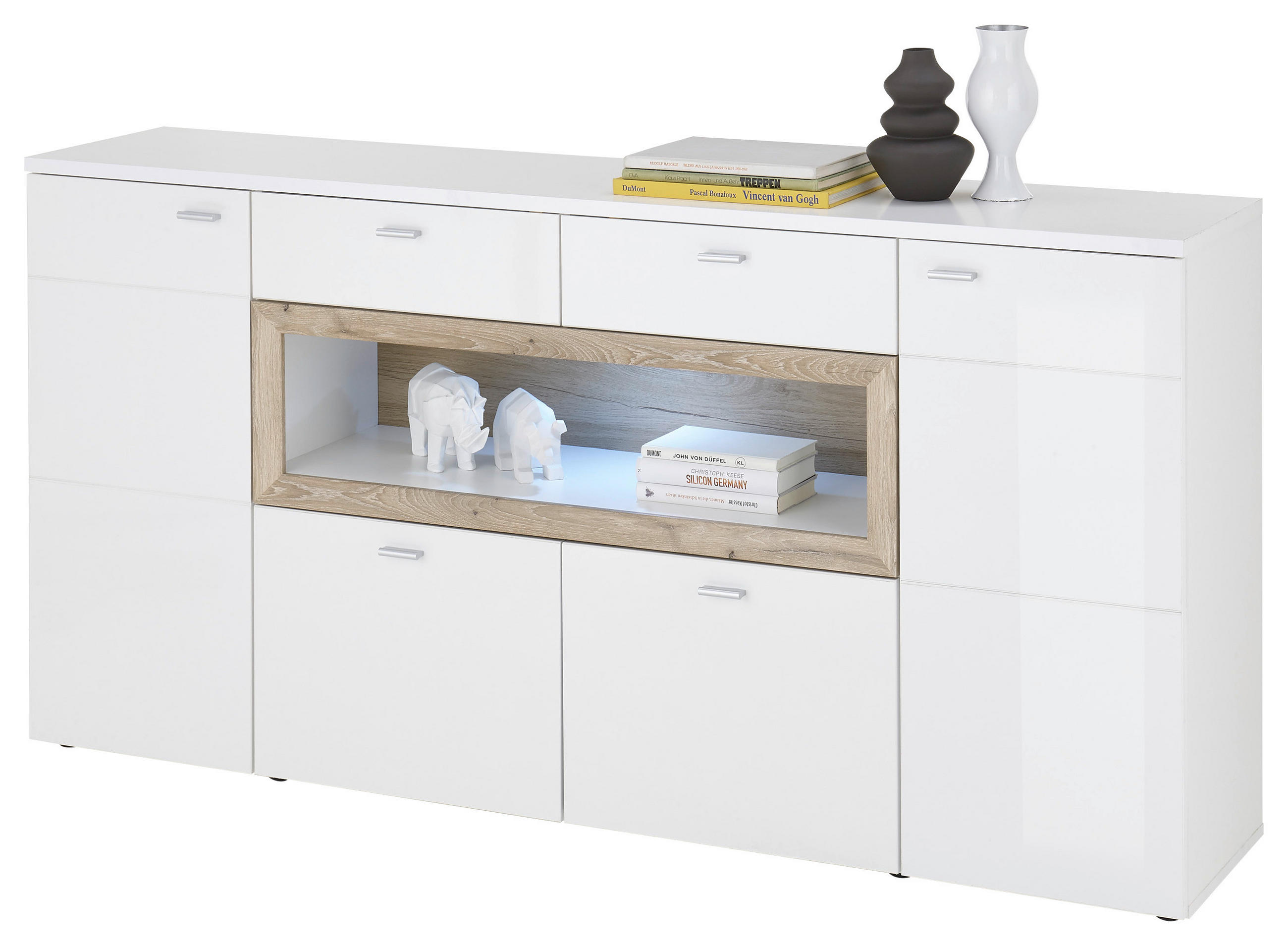 SIDEBOARD  180/90/38 cm 2 Schublade(n)  - Weiß Hochglanz/Silberfarben, Design, Holzwerkstoff/Kunststoff (180/90/38cm) - MID.YOU