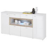 SIDEBOARD  180/90/38 cm 2 Schublade(n)  - Weiß Hochglanz/Silberfarben, Design, Holzwerkstoff/Kunststoff (180/90/38cm) - MID.YOU