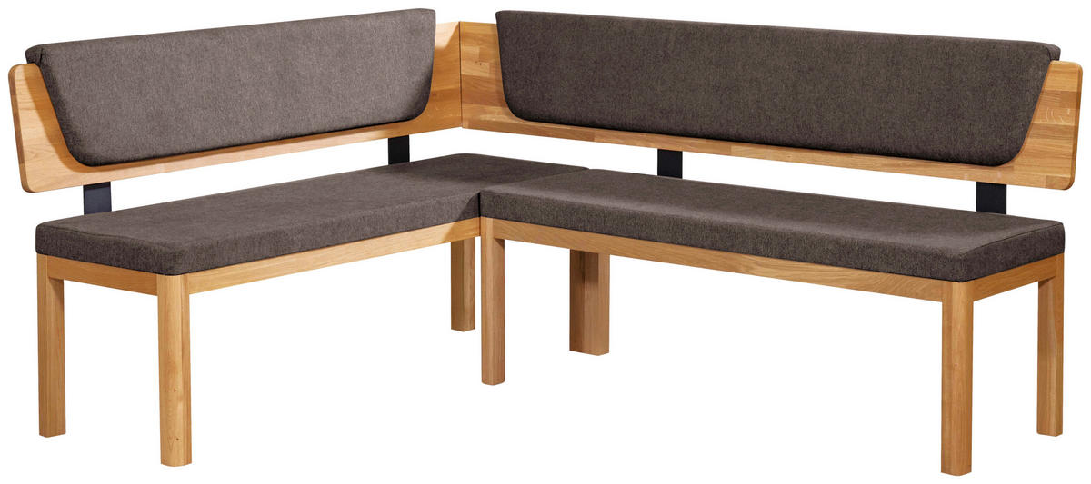 ECKBANK 171/248 cm Webstoff Braun, Eichefarben Eiche vollmassiv   - Eichefarben/Braun, KONVENTIONELL, Holz/Textil (171/248cm) - Linea Natura