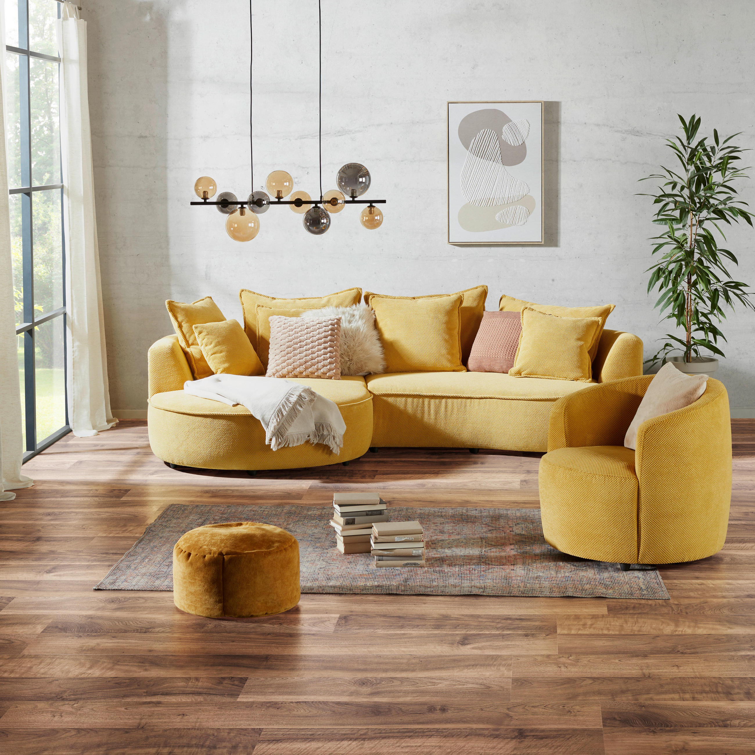 ECKSOFA LEVI Senfgelb Velours, Struktur  - Senfgelb/Schwarz, MODERN, Kunststoff/Textil (168cm) - Livetastic