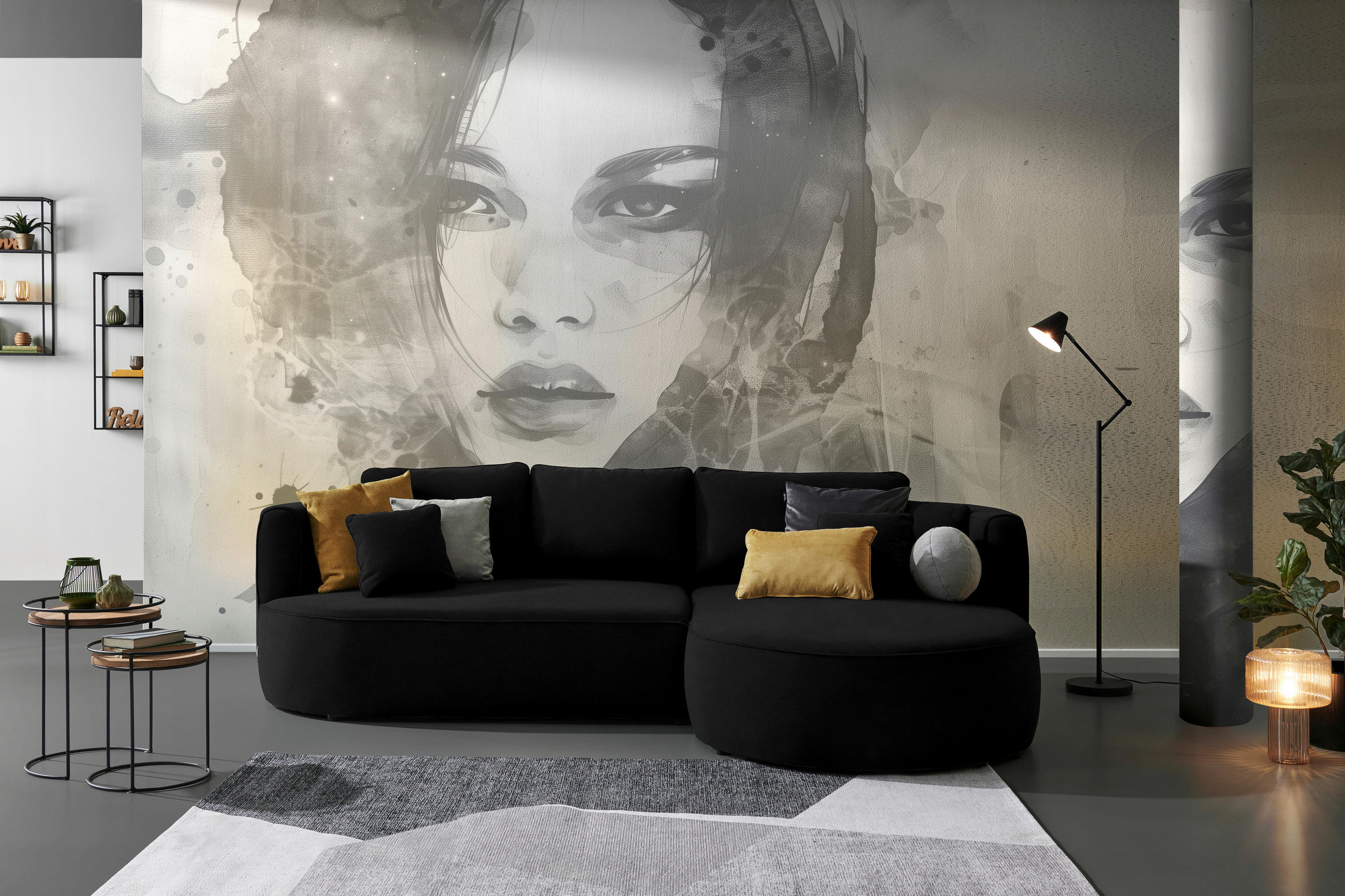 ECKSOFA in Webstoff Schwarz  - Schwarz/Grün, Modern, Kunststoff/Textil (284/183cm) - Welnova