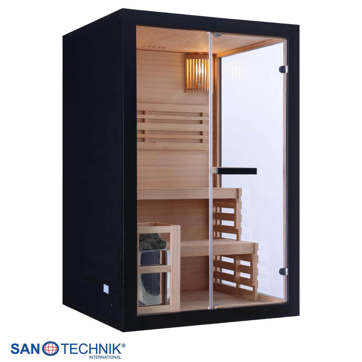 SAUNA für 2 Personen  - Schwarz, Basics, Glas/Holz (130/200/120cm) - Sanotechnik