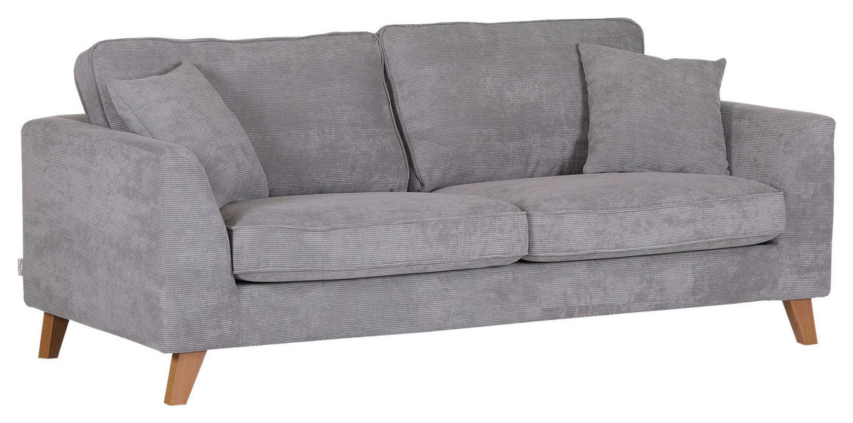 3-SITZER-SOFA in Cord Grau  - Buchefarben/Grau, Design, Holz/Textil (200/63/90cm) - MID.YOU